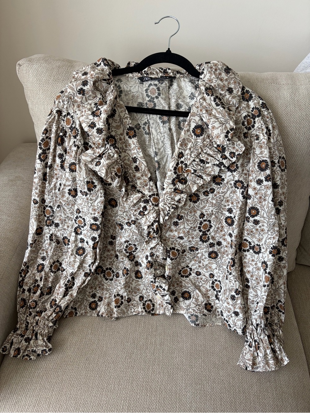 Zara Floral Ruffle Long Sleep Top